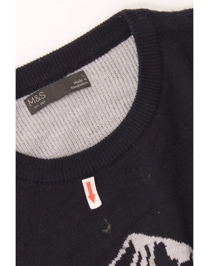 Marks & Spencer Herren-Pullover mit Rundhalsausschnitt, Größe L, Grau, Farbblock