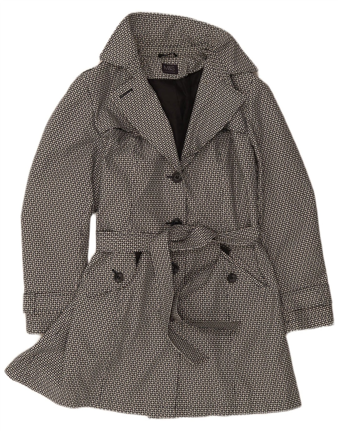 Marks & Spencer Damen Trenchcoat UK 18 XL Schwarzes geometrisches Polyester