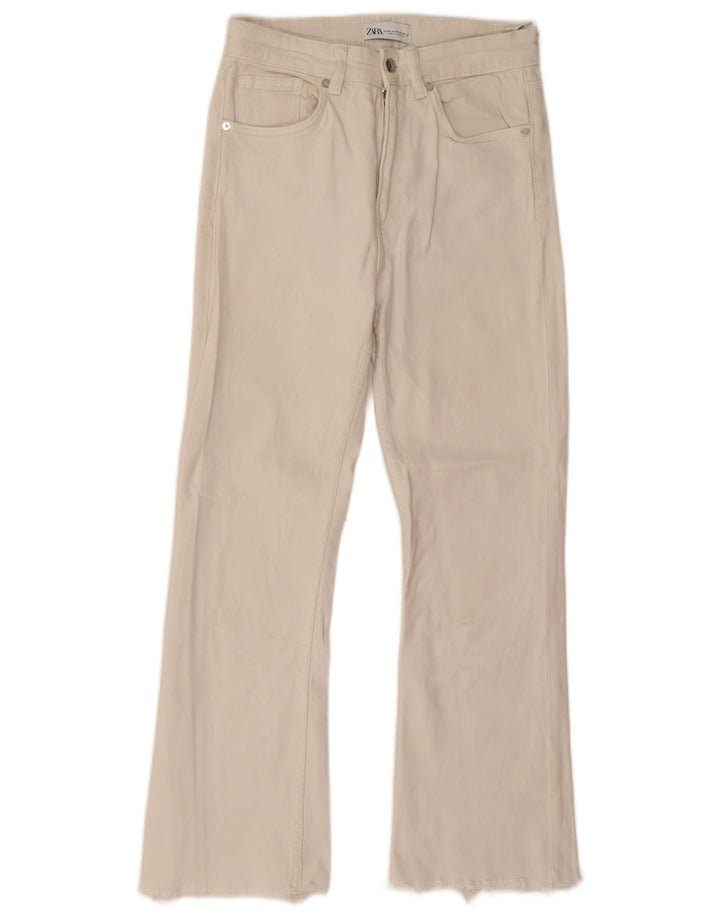 Gerade Bootcut-Jeans für Damen von Zara, EU 38, Größe S, W28, L26, cremefarbene Baumwolle