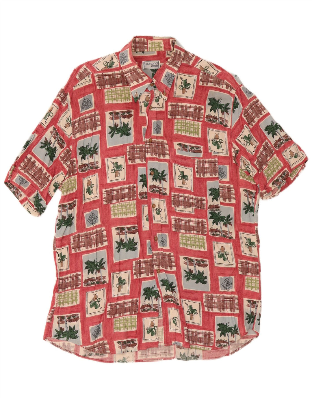 Bassetti Herren Kurzarmhemd Größe 16 1/2 42 Große rote Patchwork-Viskose