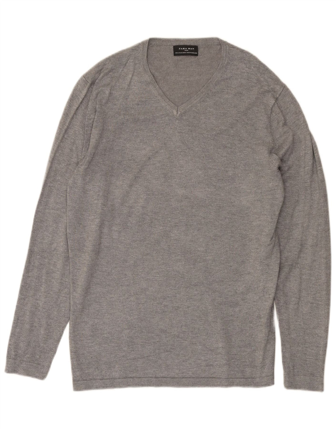 Zara Herren-Pullover mit V-Ausschnitt, Mittelgrau meliert