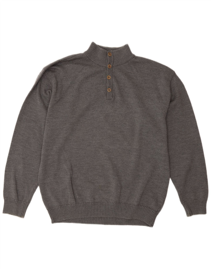 Sea & Sky Herren-Pullover mit Knopfkragen, groß, aus grauer Wolle