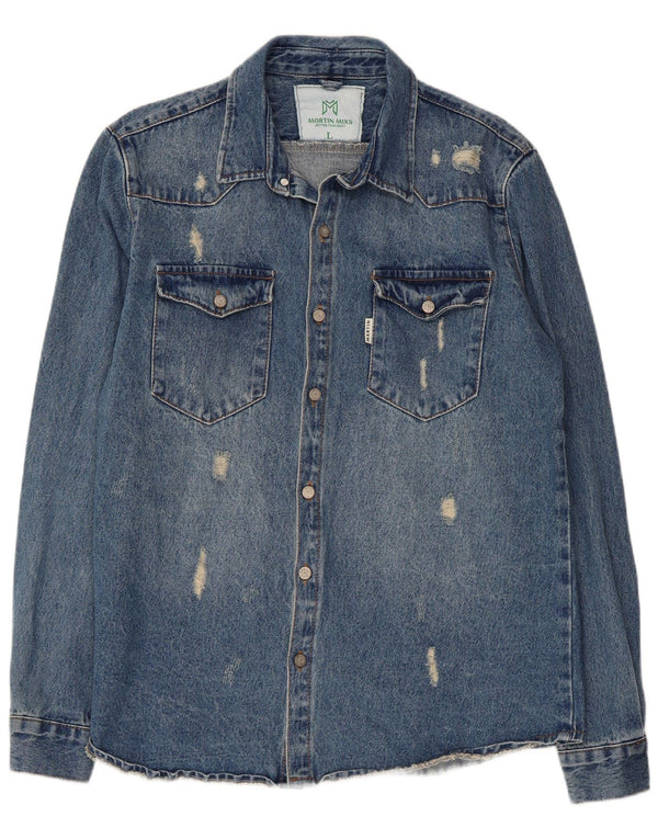 VINTAGE Herren-Jeanshemd im Used-Look, große blaue Baumwolle