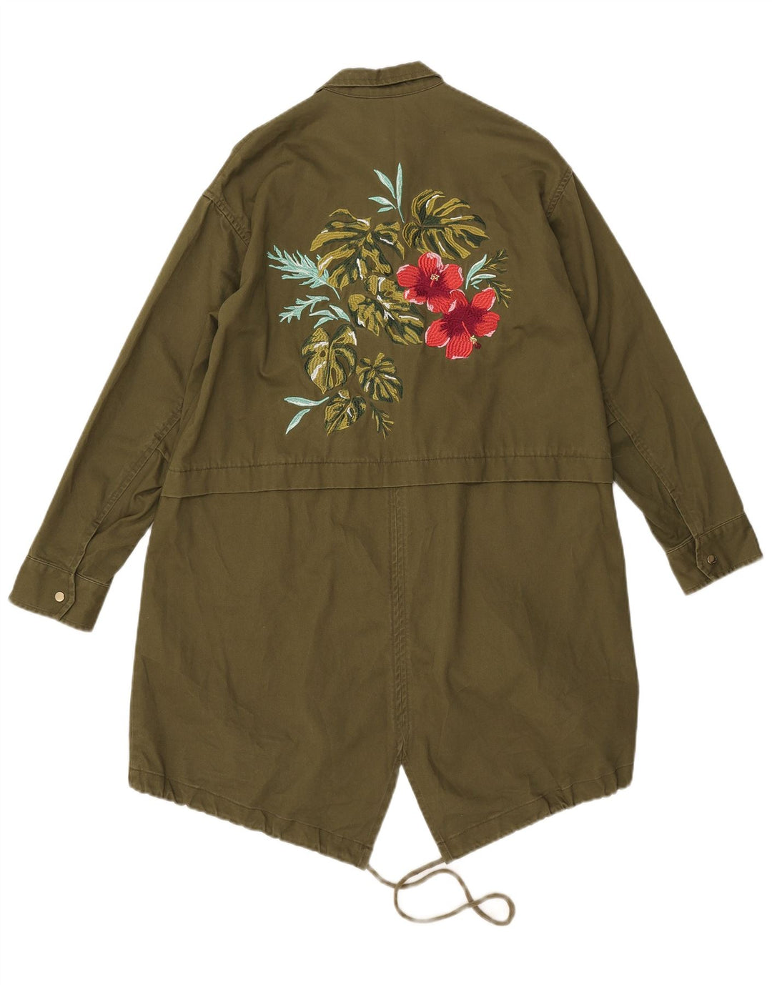 Zara Womens Graphic Oversized Parka Jacke UK 6 XS Khaki Floral Polyester