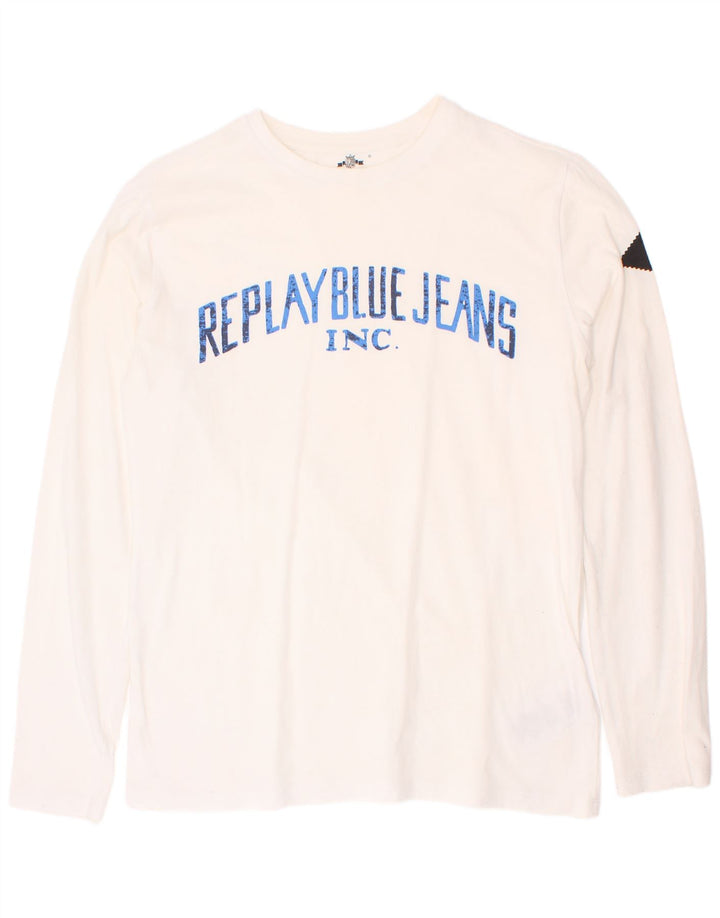 Replay Langarmshirt mit Grafik für Jungen, 15–16 Jahre, weiße Baumwolle