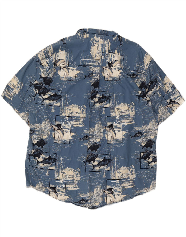 Puritan Herren Grafik Kurzarmhemd 2XL Blau Baumwolle