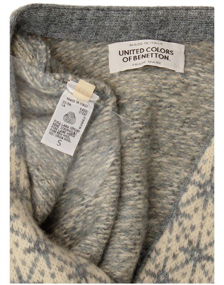 BENETTON Damen-Strickjacke in Übergröße, Gr. 10, Größe S, Grau, Fair Isle