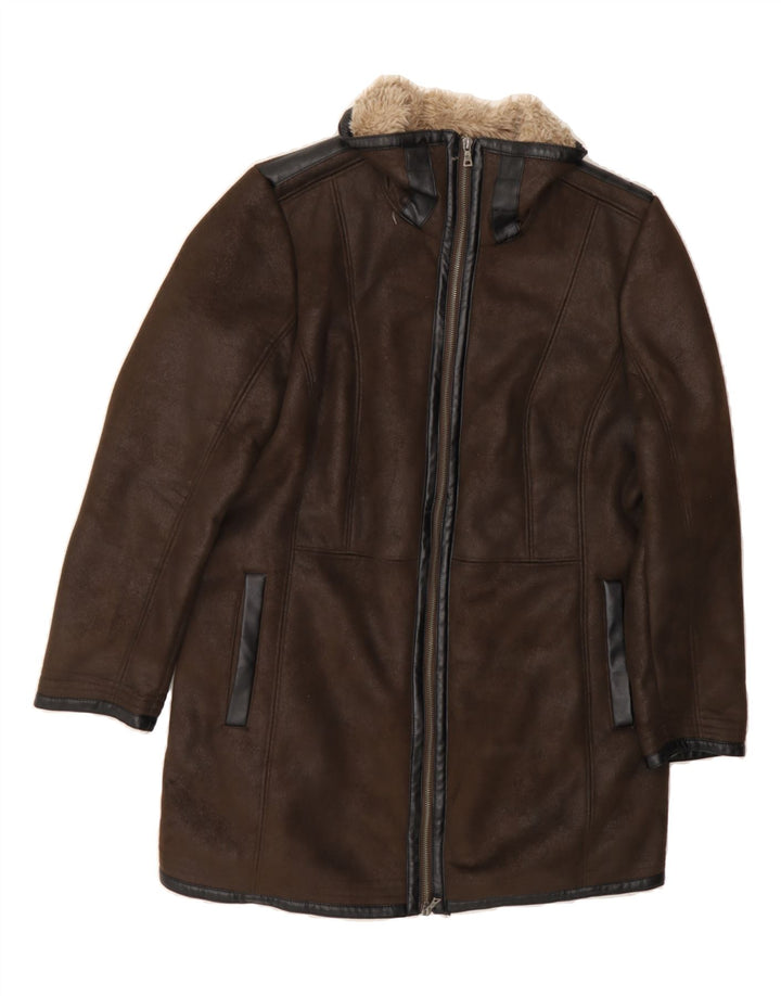C&A Womens Sherpa Leather Coat UK 12 Medium Brown Vintage C&A and Second-Hand C&A from Messina Hembry 