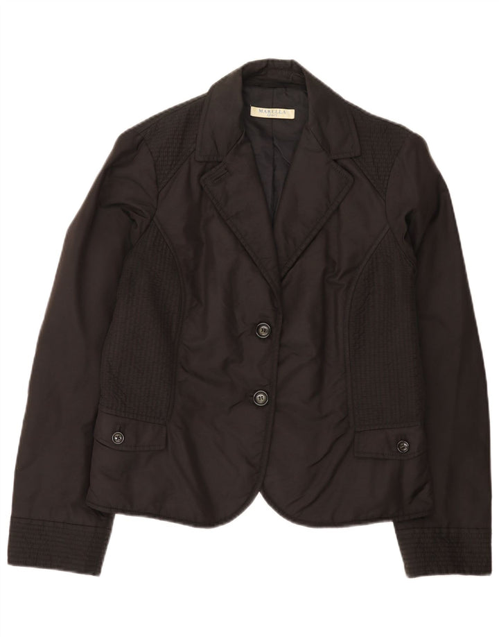 Marella Damen gepolsterte 2-Knopf-Blazerjacke, UK 14, großes schwarzes Polyamid