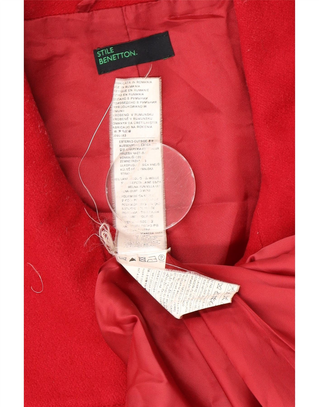 Benetton Damen Zweireihiger Mantel UK 14 Mittelrote Wolle