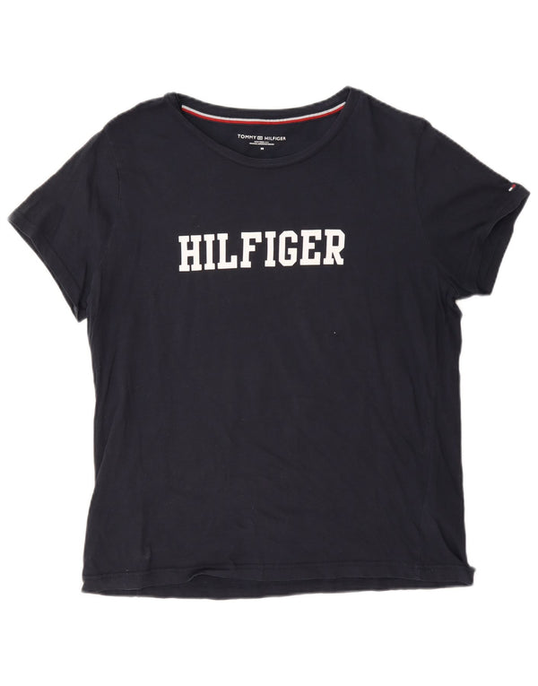 Tommy Hilfiger Damen Grafik-T-Shirt-Oberteil UK 14 Mittelmarineblaue Baumwolle