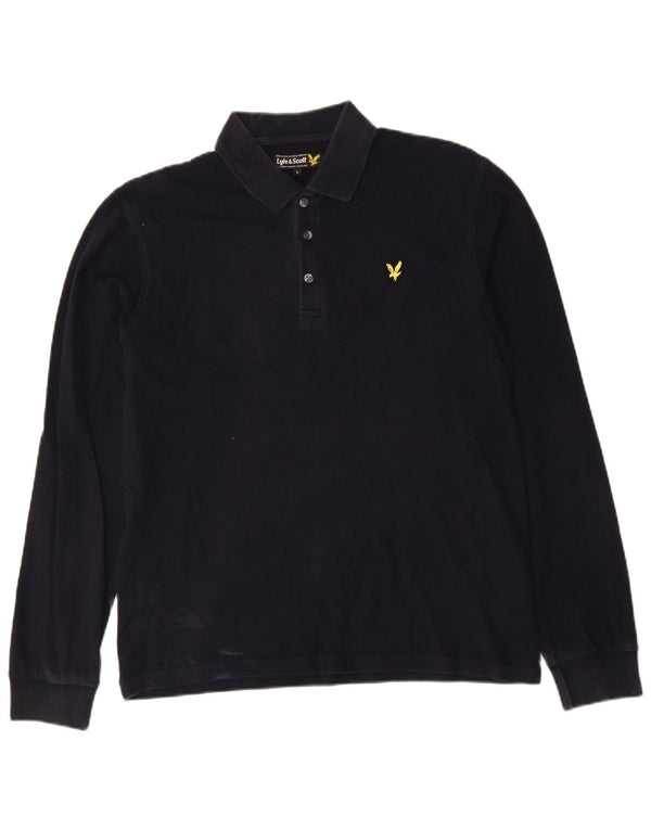 Lyle & Scott Mens Long Sleeve Polo Shirt Large Navy Blue Cotton