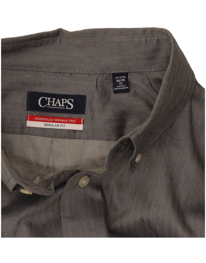 CHAPS Herren-Hemd mit normaler Passform, Größe 17 1/2 XL, graue Baumwolle mit Fischgrätenmuster