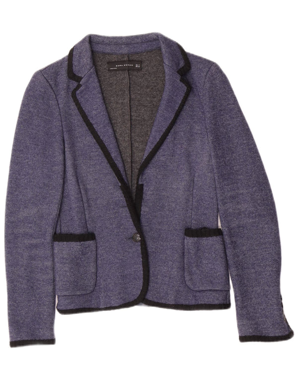 Zara Damen-Strickblazer mit 1 Knopf, UK 12, Mittelblau