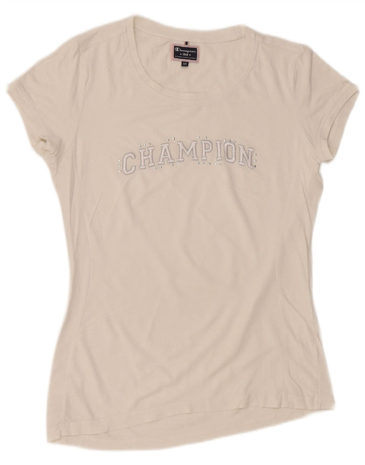 Champion Damen Grafik-T-Shirt-Oberteil UK 12 Medium Weiß