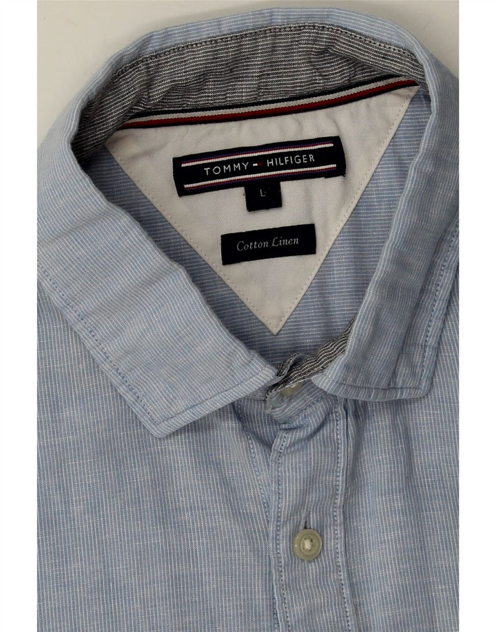 TOMMY HILFIGER Mens Short Sleeve Shirt Large Blue Cotton Vintage Tommy Hilfiger and Second-Hand Tommy Hilfiger from Messina Hembry 