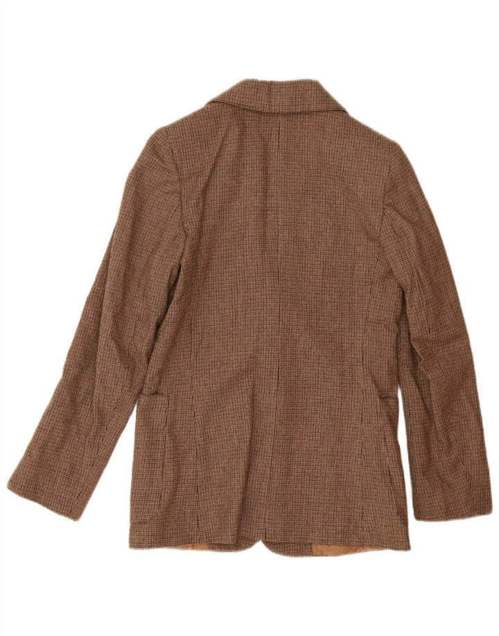 Vintage Damen 2-Knopf-Blazerjacke IT 42 Mittelbrauner Hahnentrittmuster