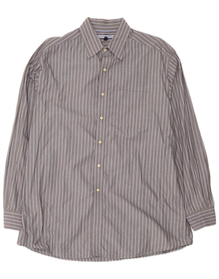 Tommy Hilfiger Herrenhemd Größe 16 1/2 Large Grau gestreift