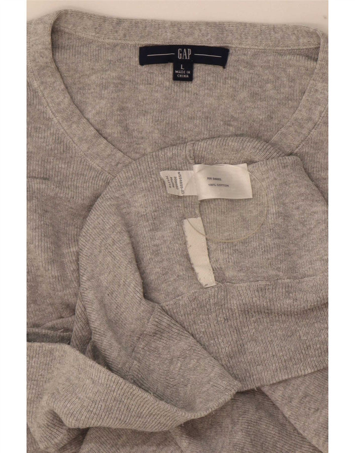 Gap Damen-Pullover mit Rüschen vorne und Knopfkragen, Gr. 44, Größe L, Grau, Baumwolle