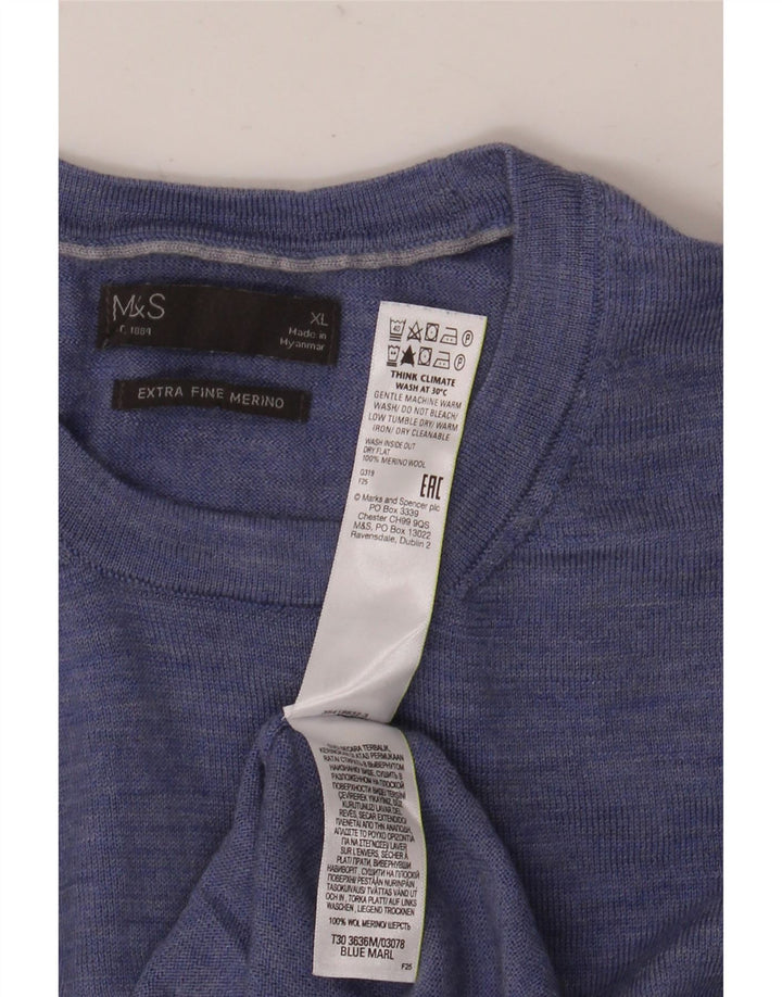 Marks & Spencer Herren-Pullover mit Rundhalsausschnitt, XL, blaue Merinowolle