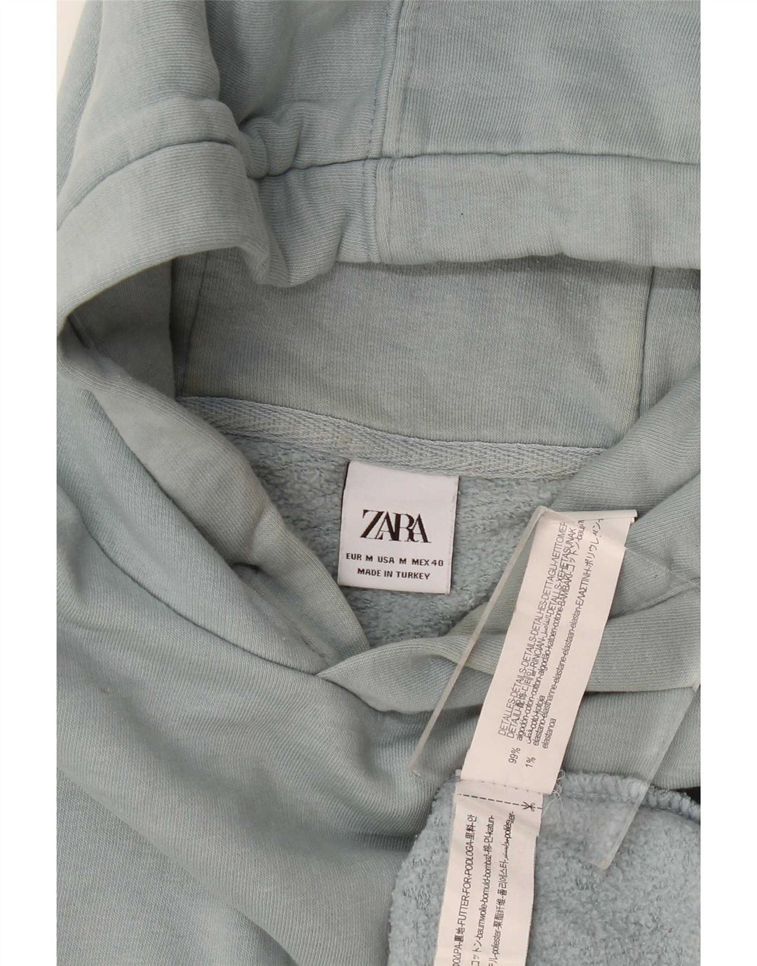 Zara Herren Kapuzenpullover Mittelblaue Baumwolle