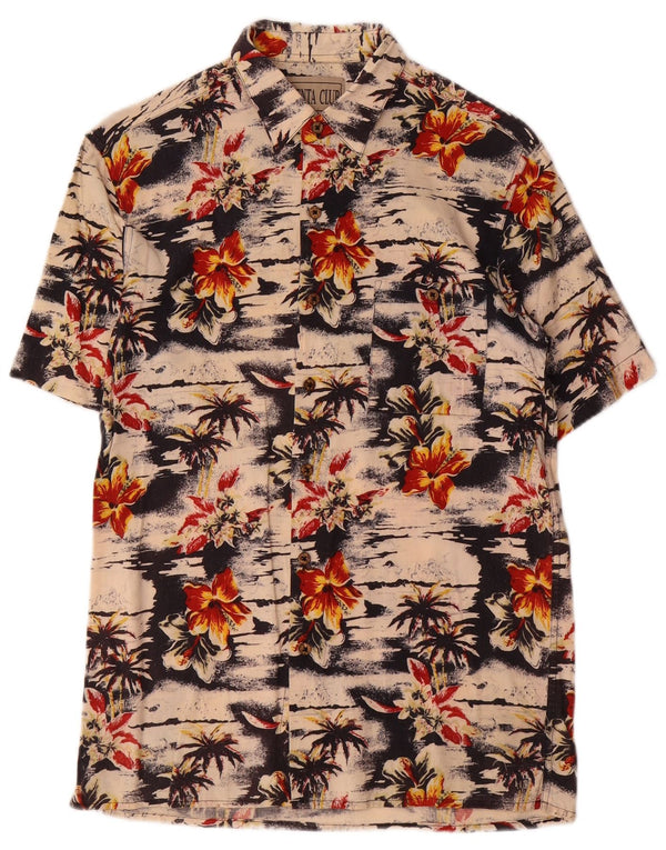 Vintage Kurzarmhemd für Jungen, 12–13 Jahre, groß, beige, geblümt, hawaiianisch