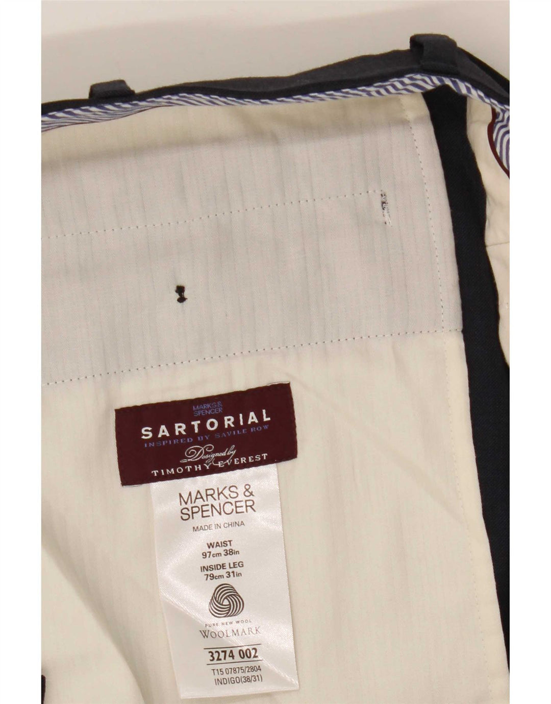 Gerade Herren-Anzughose von Marks & Spencer, W38, L31, marineblaue Wolle