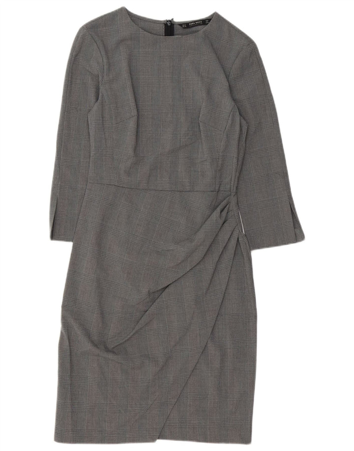 Zara Damen-Etuikleid mit 3/4-Ärmeln, Größe S, Grau, Hahnentrittmuster, Polyester