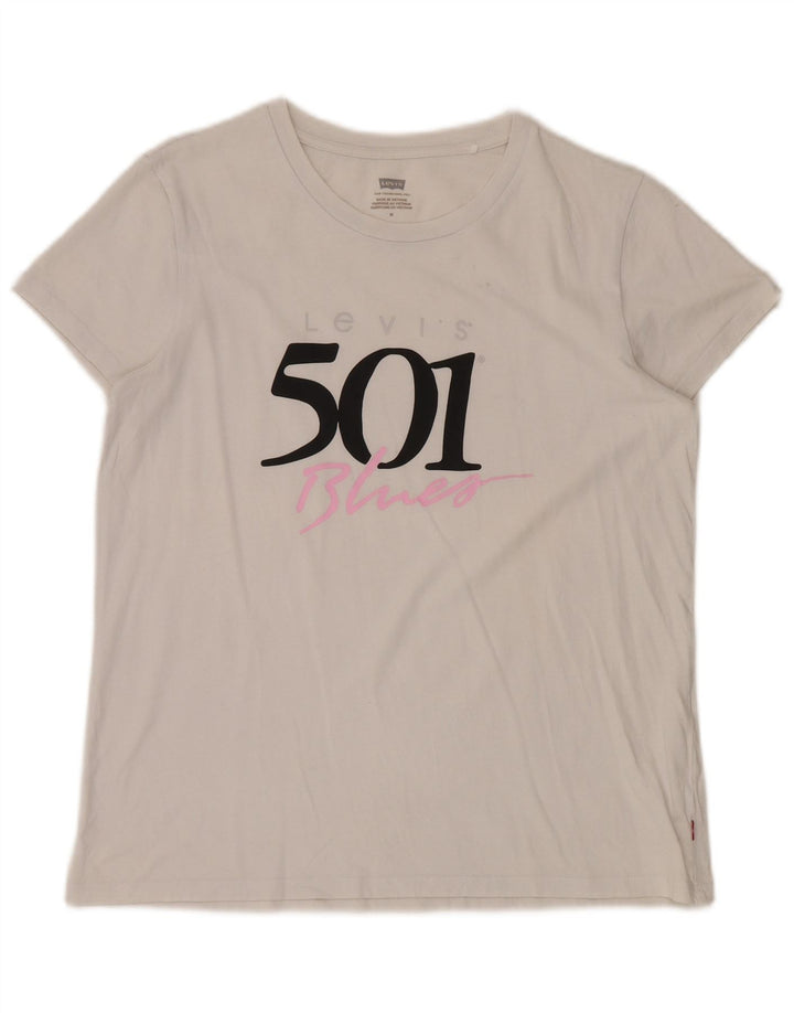 LEVI'S Damen Grafik-T-Shirt-Oberteil UK 14 Mittelweiß
