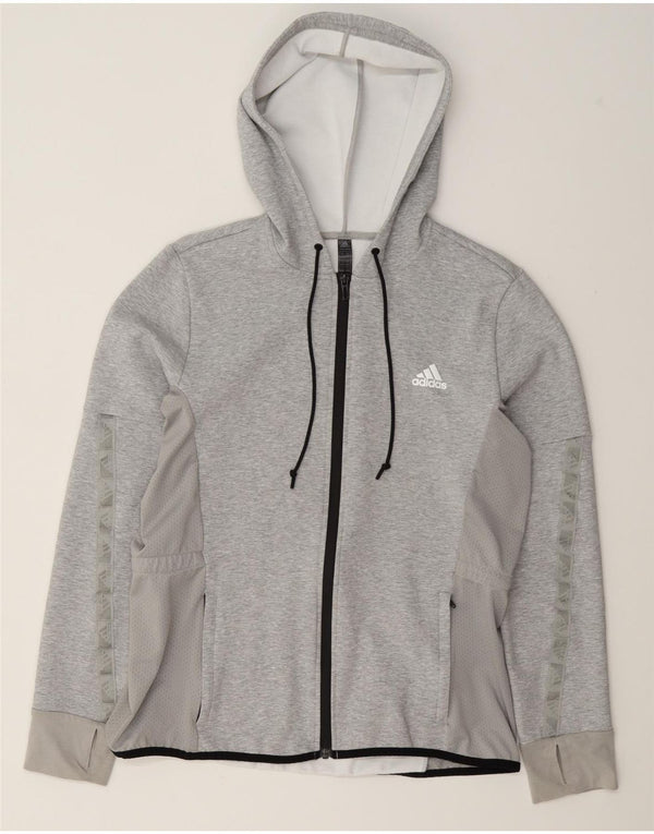 Adidas Damen Zip Hoodie Pullover UK 16/18 Große graue Baumwolle