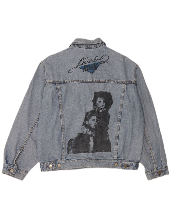 VINTAGE Herren-Jeansjacke mit Grafik, UK 36/38, kleine blaue Baumwolle