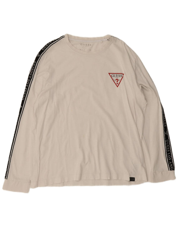 Guess Herren-Oberteil mit normaler Passform, langärmelig, 2XL, weiße Farbblock-Baumwolle