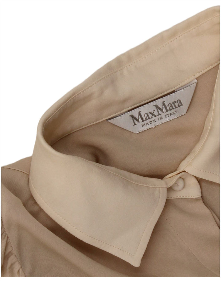 Max Mara Damen Hemdbluse UK 10 Small Beige Farbblock