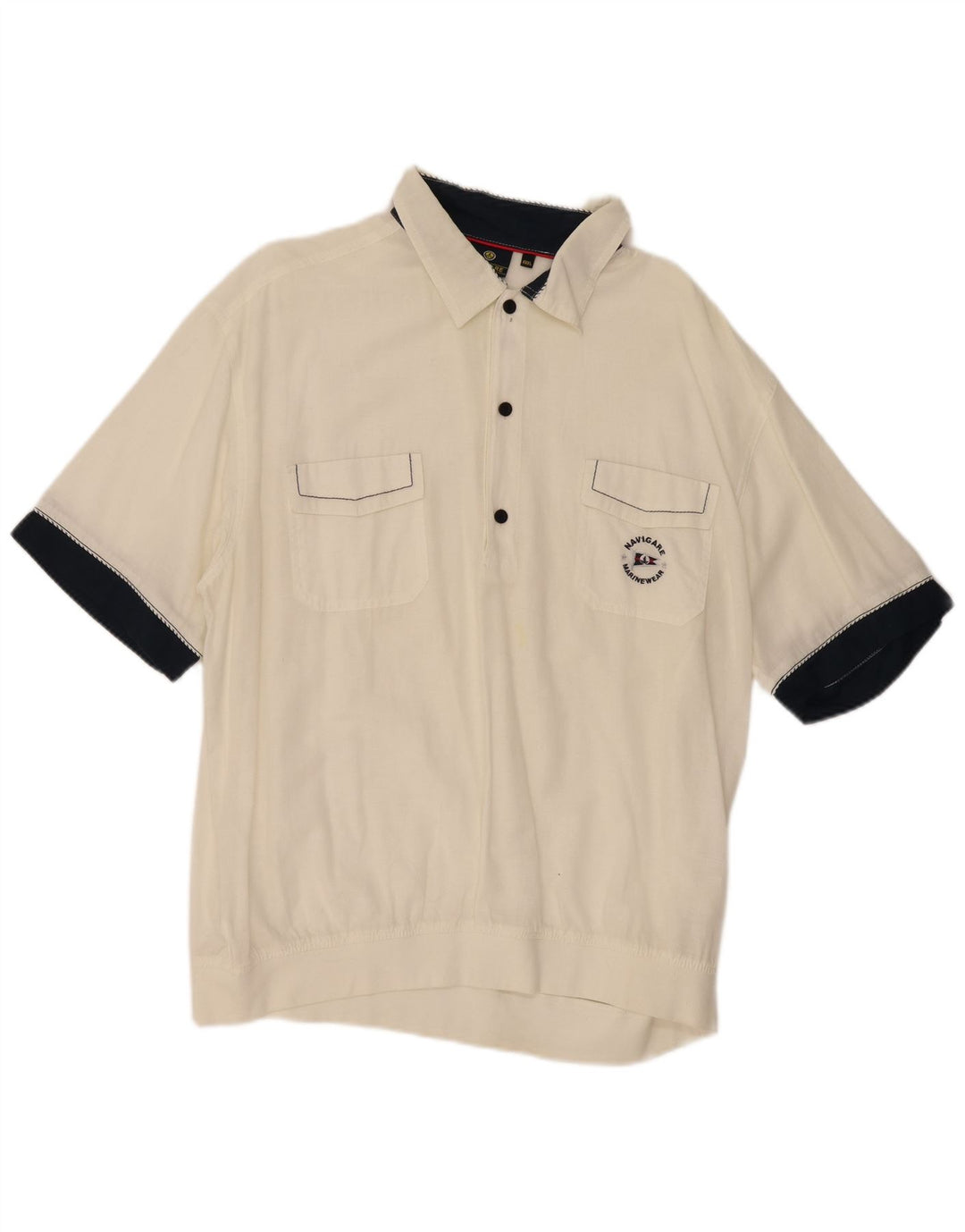 Navigare Herren Kurzarm-Pulloverhemd 3XL Weiß Colourblock Baumwolle