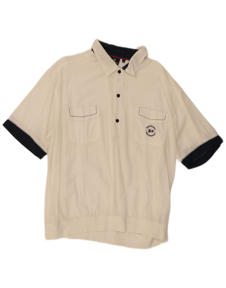 Navigare Herren Kurzarm-Pulloverhemd 3XL Weiß Colourblock Baumwolle