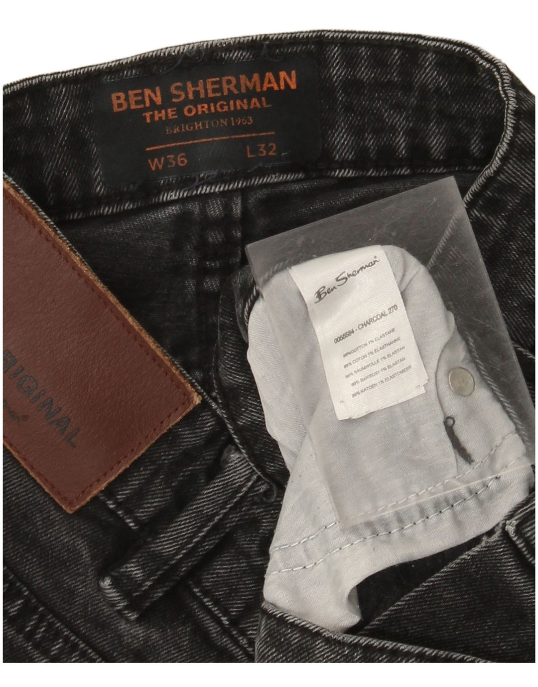 Ben Sherman Herren Brighton Slim Jeans W36 L32 Schwarze Baumwolle