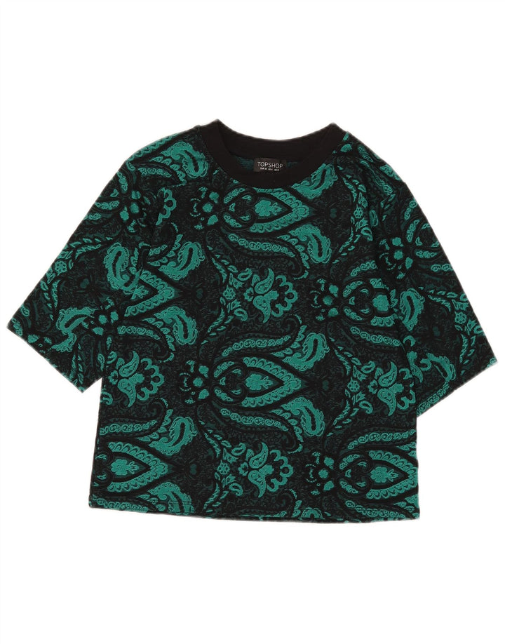 Topshop Damen Crop Bluse Top UK 8 Small Grün Paisley Polyester