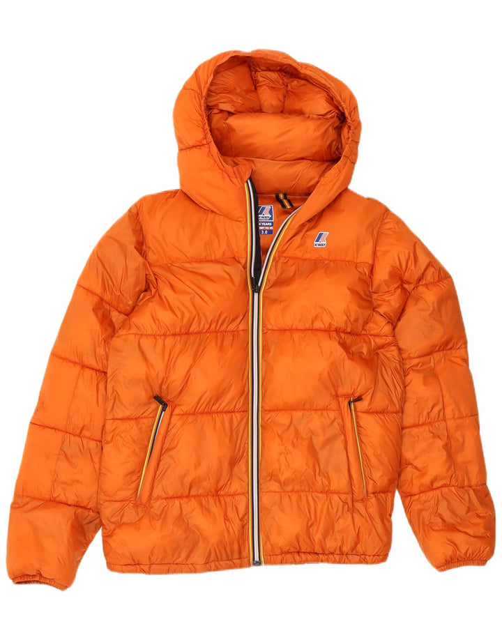 K-Way Wattierte Jacke mit Kapuze für Jungen, 13–14 Jahre, orangefarbenes Polyester