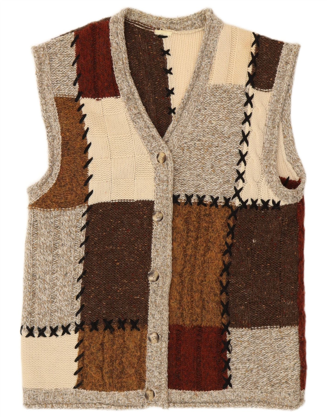 VINTAGE Damen-Cardigan-Pullover UK 16 Großer mehrfarbiger Farbblock