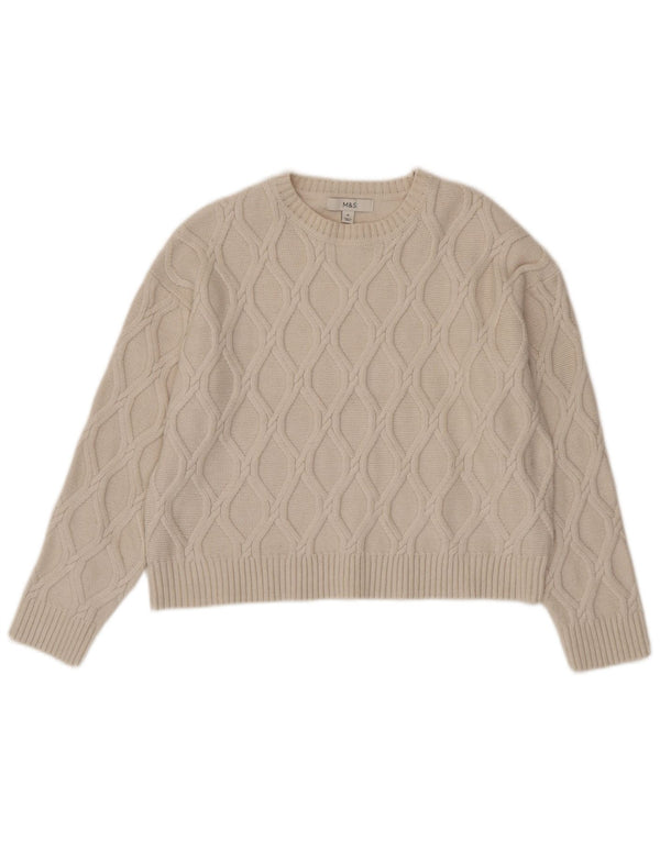 Marks & Spencer Damen Crop Pullover mit U-Boot-Ausschnitt, UK 14, Mittelbeige
