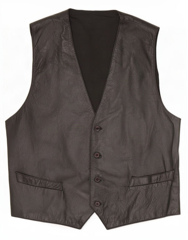Vintage Herren Lederweste IT 56 3XL Schwarz