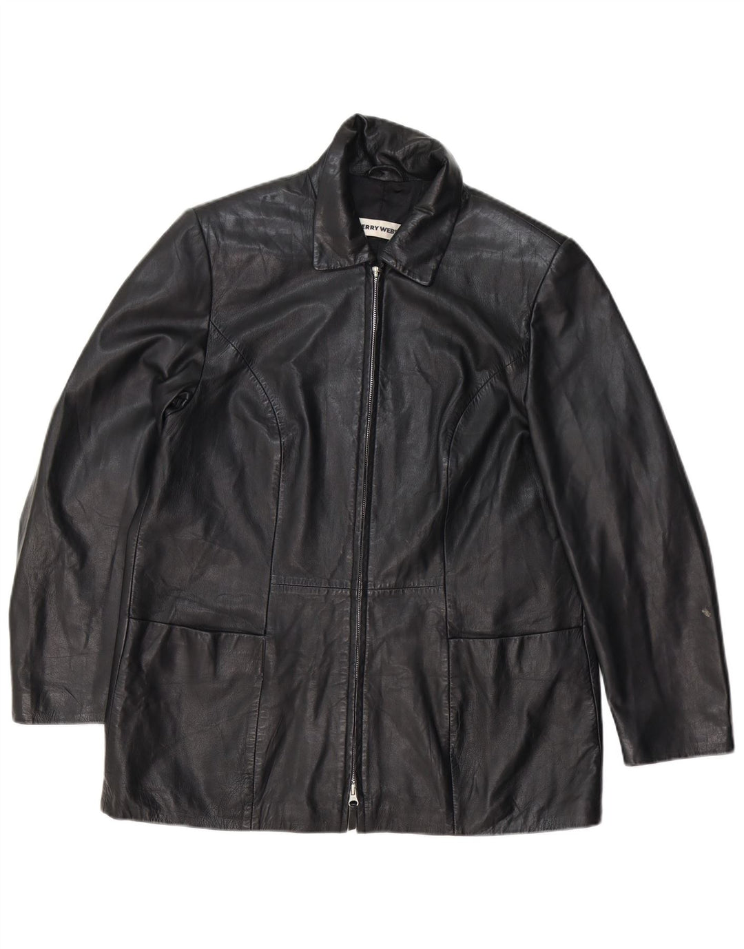 GERRY WEBER Damen Ledermantel UK 16 Großes schwarzes Leder