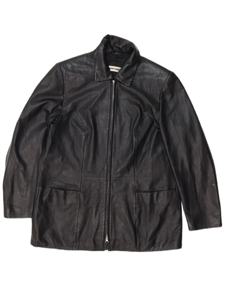GERRY WEBER Damen Ledermantel UK 16 Großes schwarzes Leder