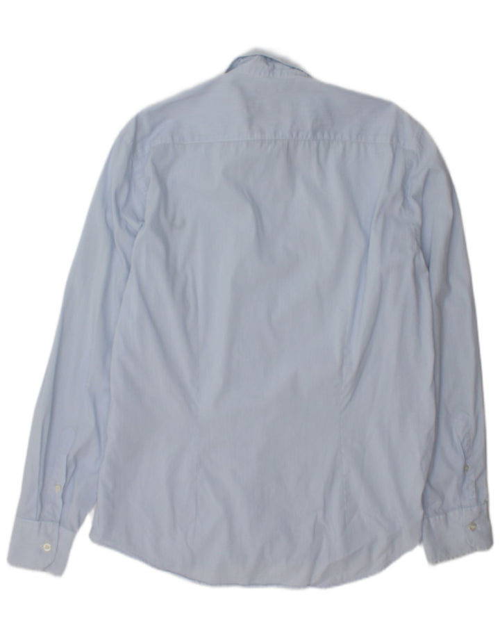 Fred Perry Herren-Slim-Fit-Hemd, groß, blaue Nadelstreifen-Baumwolle