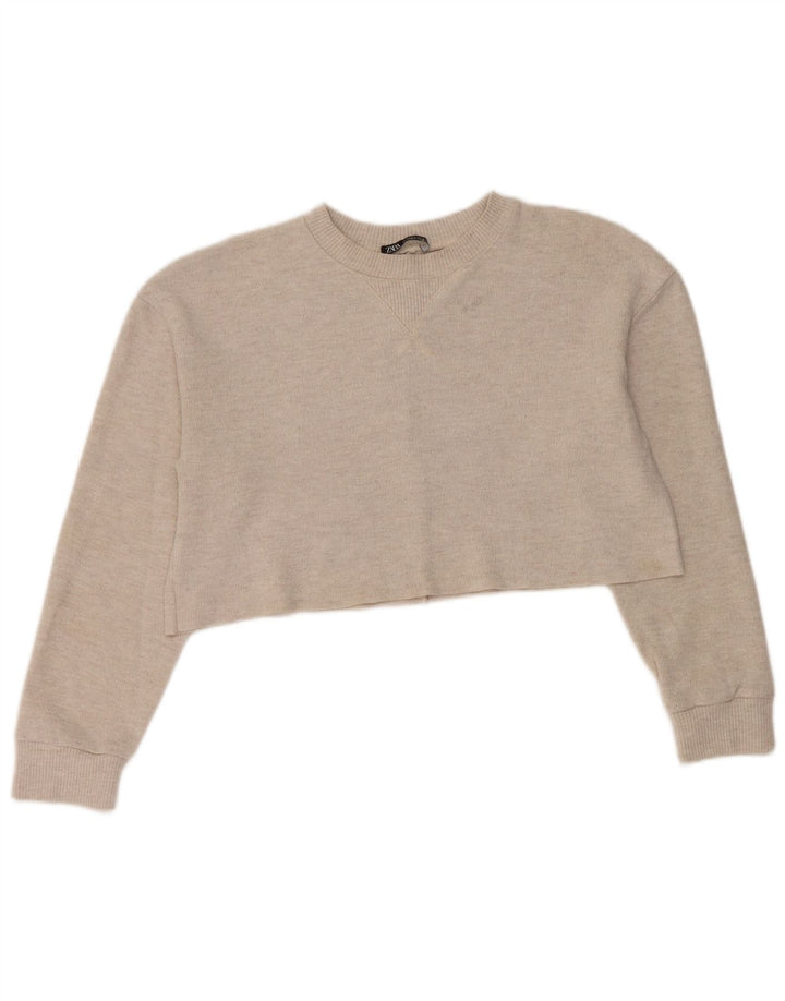Zara Damen Crop Oversized Sweatshirt Pullover UK 10 Small Grau