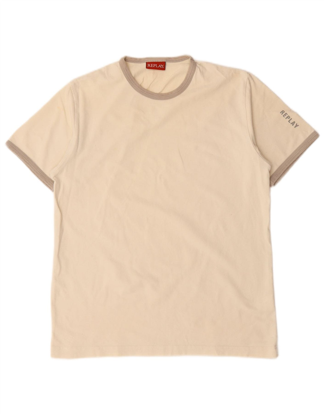 Replay Damen T-Shirt Top UK 12 Medium Off White