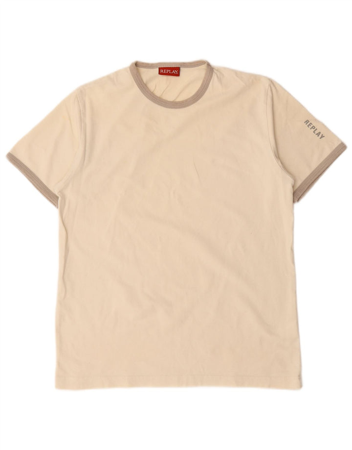 Replay Damen T-Shirt Top UK 12 Medium Off White