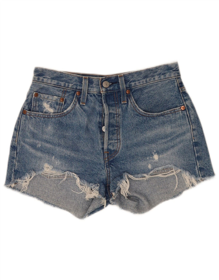Levi's Damen 501 Distressed Denim Shorts W26 Small Blaue Baumwolle