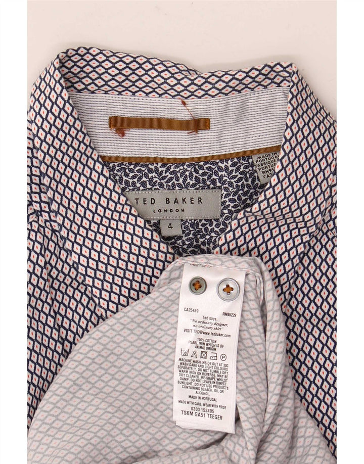 Ted Baker Herren-Kurzarmhemd, Größe 4, groß, marineblau, geometrische Baumwolle