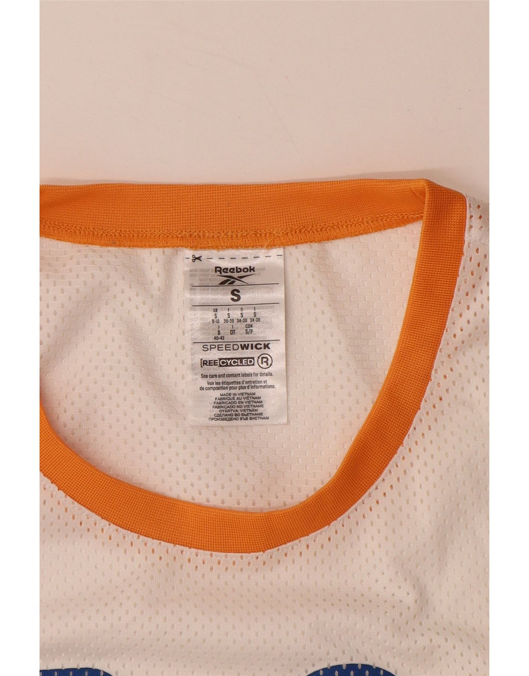 REEBOK Womens Loose Fit Graphic Vest Top UK 8/10 Small Off White Polyester